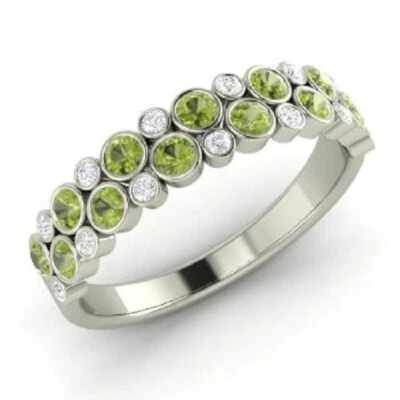 1Ct Round Cut Natural  Peridot  Diamond Ring  Engagement 14K White Gold 6 - Image 1 of 4