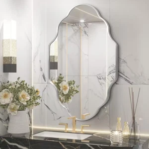 20 x 36 in. Scalloped Silver Aluminum Alloy Framed Decorative Wall Mirror - Picture 1 of 11