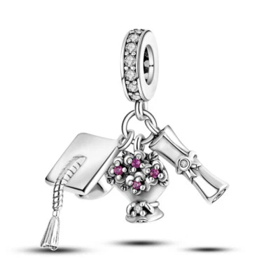 MULA Blume Doktor Hut DIY Charm Dangle CZ Für Frauen Armband 925 Versilbert - Bild 1 von 4