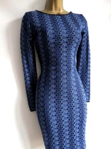 REISS blue black lace bodycon dress size 8 - Picture 1 of 5