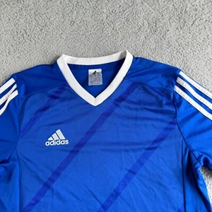 NEW Adidas Shirt Boys Extra Large Blue Striped Athletic Top Jersey Climalite Gym - Picture 1 of 10