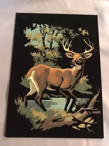 Vintage Malen nach Zahlen Bock Hirsch auf schwarzem Samt Original Ölgemälde 1978 - Bild 1 von 12