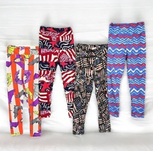 LuLaRoe Leggins Girls Small/Med 4 Pairs Mixed Patterns American Flag, Halloween - Picture 1 of 14