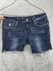 LA Idol USA Jean Shorts Raw Hem Embellished Studded Medium Wash Denim Women’s 13 - Picture 1 of 12