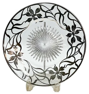 Amerikanischer Sterling Silber Überfang Blumen geschliffener Glasteller um 1920 - Bild 1 von 4