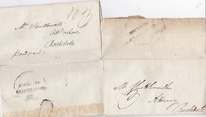1801/03 2 x CARTAS DE TARIFA DE ENVÍO 3d pagadas y no pagadas de Manchester a R Shuttleworth - Imagen 1 de 3