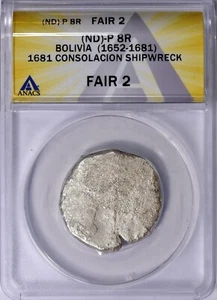 Trost Schiffswrack - (1652-81) Bolivien 8 Reales 🏴‍☠️ Piraten Cob, ANACS FR2 - Bild 1 von 3