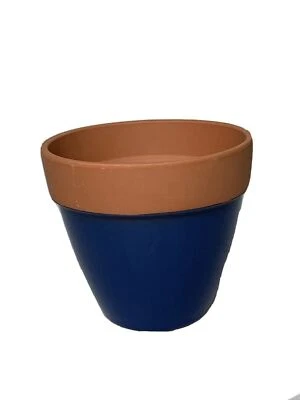 "Maceta vintage de 4"" con acento de arcilla de terracota azul hecha en Portugal" Foto 1 de 3