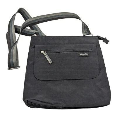 Bolso Bandolera Baggallini Negro Nylon Correa Ajustable a Rayas Hobo Viaje Foto 1 de 4