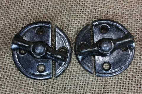 2 Old Jelly Cabinet Cupboard Door Turn Buttons Latches 1 3/4" Back Plate Vintage Cover