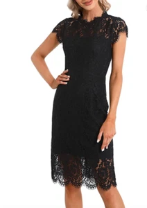 Lesstoe Women's Vintage Floral Lace Dress Knee Length Sleeveless Crew Neck Large - Picture 1 of 6