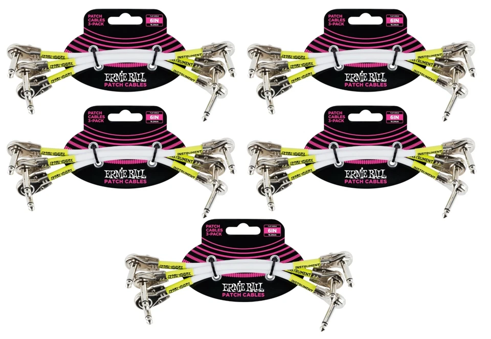 5 PACK Ernie Ball 6052 Ultraflex 6" Pancake Patch Cables, Pack of 3, White - Image 1 of 3
