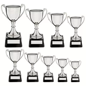 Nickel Plated Presentation Trophy Cup Award Black Base Free Engraving NC1-TD - Picture 1 of 10
