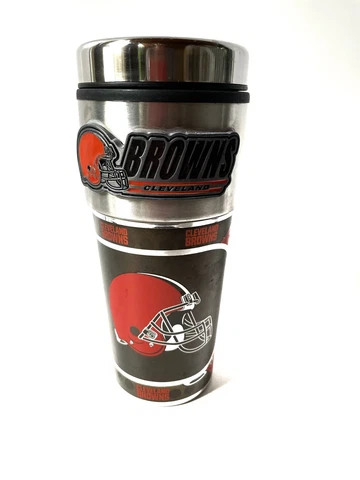 Cleveland Browns 16oz Stainless Steel NFL Travel Mug with Embossed Logo Cover