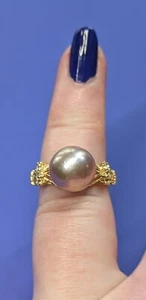 Natural Lavender Cultured Pearl & White Topaz Gold Tone Sterling Silver Ring J-K - Picture 1 of 11