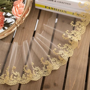 5 Yards Tulle Gold Thread Mesh Lace Trim Fabric Embroidery Sewing Curtain Craft - Picture 1 of 6