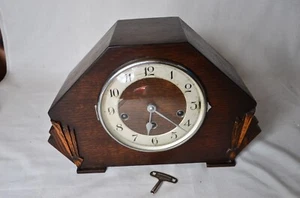 HALLER FOREIGN ART DECO OAK CASED WESTMINSTER CHIME MANTEL CLOCK ANTIQUE! - Picture 1 of 10