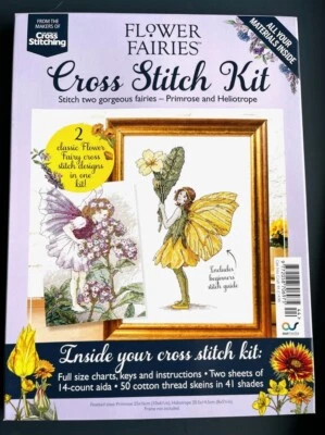Large Cross Stitch Kit 2 Flower Fairies Primrose 25x16cm Heliotrope 20.5x14.5cm