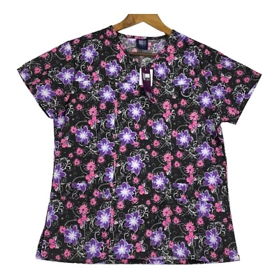 Blusa Médica MG Medgear para Mujer Cuello en V Negra Floral Paraíso Fácil Cuidado Talla S Foto 1 de 4