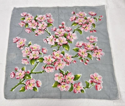 Pañuelo de algodón vintage rosa flor de manzano rama en color gris claro 12,5 pulgadas Foto 1 de 4