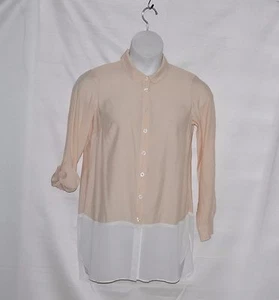 Styled by Joe Zee Button Front Boyfriend Shirt w/Chiffon Hem Size S Blush/White - Picture 1 of 2