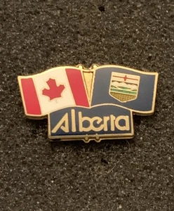 Alberta Canada Dual Flag Provincial Gold Tone Enamel Lapel Pin - SP4 - Bild 1 von 4