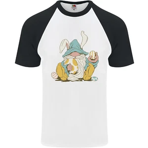 Easter Gnome With Eggs and Bunny Ears Mens S/S Baseball T-Shirt - Picture 1 of 9