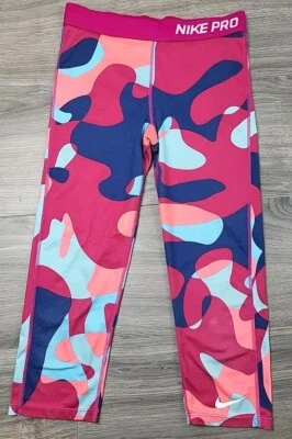 Nike Pro Dri Fit Leggings Niñas XL Capris Juventud Rosa Camuflaje Tiene Pilling Foto 1 de 4