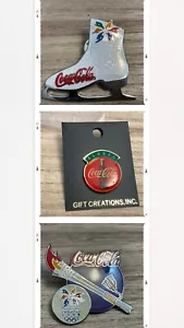 Lotto spille Coca-Cola Olimpiadi invernali Nagano 1998 - torcia, pattino da ghiaccio e bottiglia logo - Foto 1 di 4