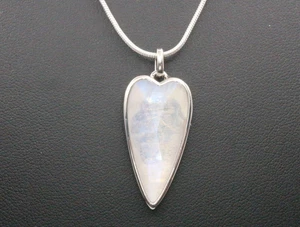 GJ69 MONDSTEIN *HERZ* FACETT SCHIMMER MYSTISCH EDELSTEIN 925 SILBER-ANHÄNGER SET - Bild 1 von 5