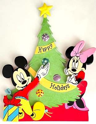 Disney Felices Fiestas Navidad 3D Madera Metal Letrero Placa Mickey y Minnie Mouse Foto 1 de 4