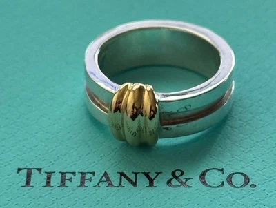 Tiffany & Co Atlas Groove Ring Sterling Silver 925 & 18k Gold Size  7 US 1995 - Image 1 of 4