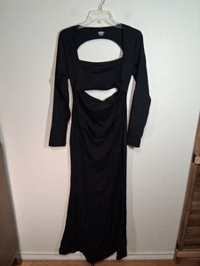 Maxi abito sexy nuovo senza etichette schiena aperta manica lunga elasticizzato nero taglia XL - Foto 1 di 6