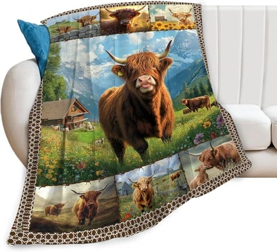 Manta de vaca Highland regalos para niñas niños granja vacas divertidas mantas boca... Foto 1 de 4