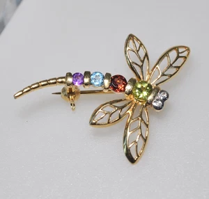 Spilla 14k libellula insetto insetto MULTI GEMMA marcata firmata SGS delicata 2,5g - Foto 1 di 23