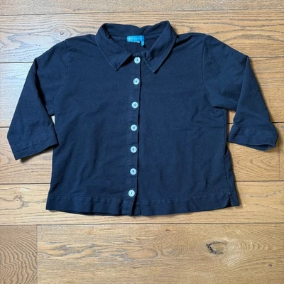 Fresh Produce Button Up Cardigan SZ M 3/4 Wide Sleeve Navy Lagenlook Artsy Boxy - Image 1 of 4