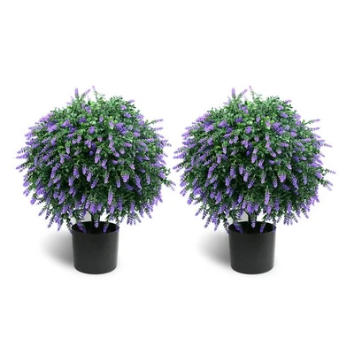 "Juego de 2 arbustos para macetas de árbol de bola topiario de lavanda artificial de 21,6"" de alto... Foto 1 de 4