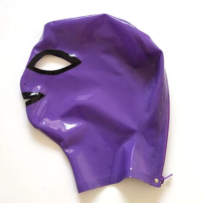 Purple Latex Hood Back Zipper Handmade Rubber Mask Fetish Club Wear Costume BDSM - Image 1 of 4