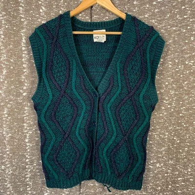 Vintage Koret Chunky Knit Button Up Sweater Vest Retro Hand Knit Women's Medium - Image 1 of 4