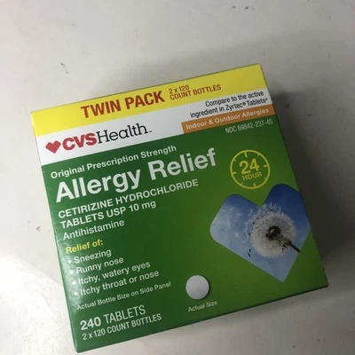 Comprimidos de clorhidrato de cetirizina CVS Health para aliviar alergias 240 10 mg caducidad 1/2026 Foto 1 de 4