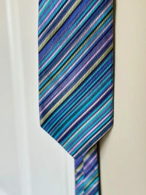 Duchamp Tie Multicolor Purple Blue Black Striped Silk Made In England - Image 1 of 4