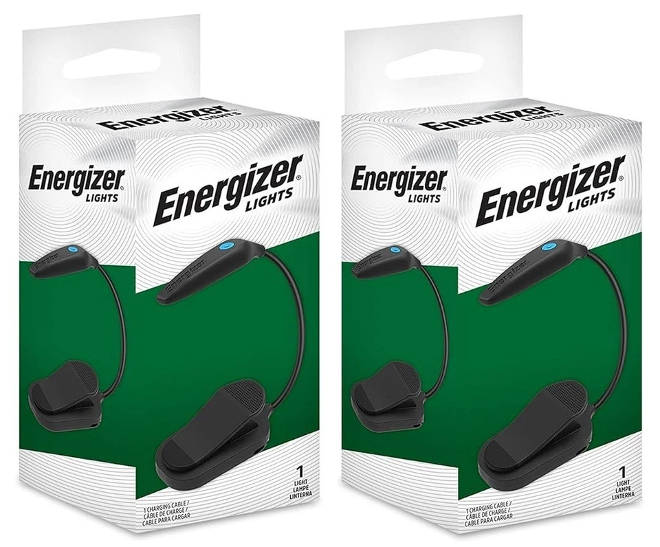 (2) ENERGIZER Rechargeable LED Book Lamp 6 Modes Dimmable Built In Clip Compact