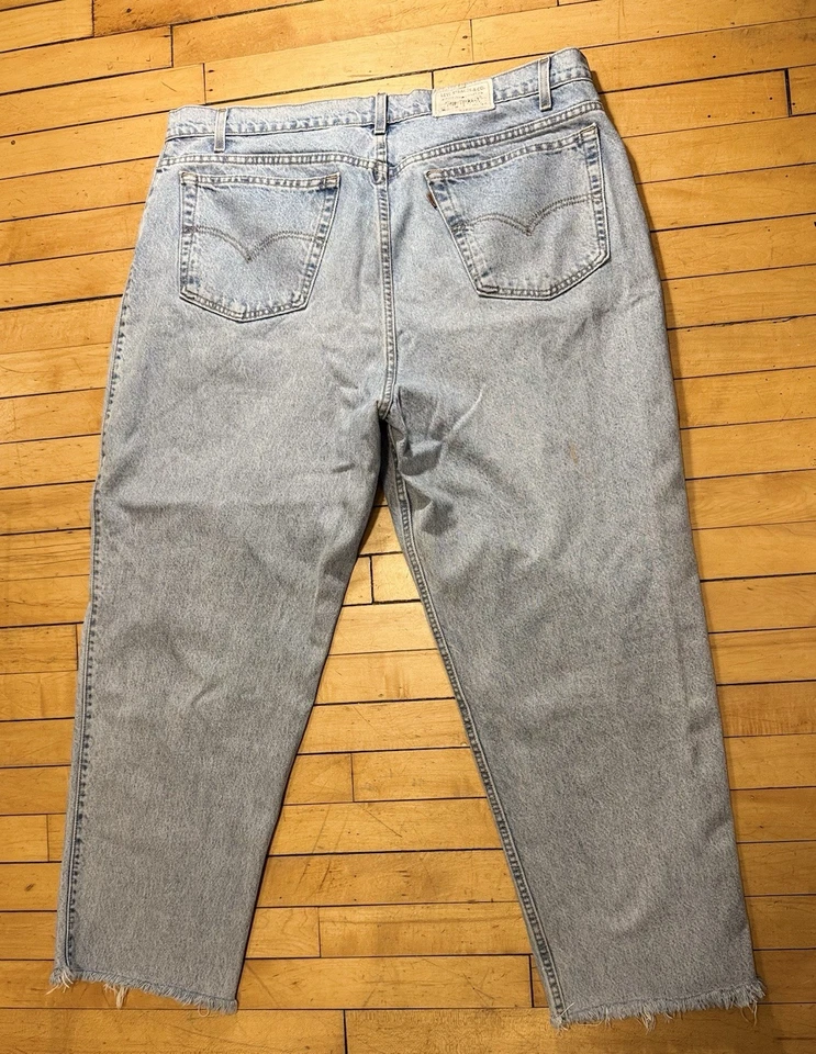 Vintage 80s Altered Levis Light Wash Bronze Tab Denim Jeans YKK Zipper Size 42 - Image 1 of 4