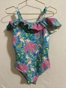 Mini Boden Flamingo Tropical Swimsuit On Sky Blue, 5-6 - Picture 1 of 6