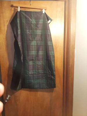 Talbots Green & Blue Plaid Silk & Velvet Scarf Wrap 70" x 22" - Image 1 of 3