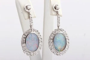 Ohrringe Ohrstecker 2 OpaleBrillanten 1,92ct Diamant 750 Weiß Gold Neu * - Bild 1 von 7