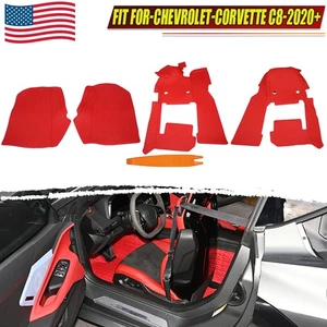 Set Red Car Full Floor Mat Floor Pad Protection Carpet For Corvette C8 2020-2024 - Picture 1 of 12