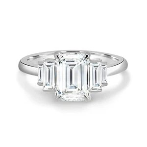 Halbmontierter Smaragdschliff 0,60 ct Diamant massiver 950 Platin Ehering - Bild 1 von 7