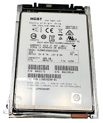 QTY 5  HGST EMC HUSMM1640ASS204, 400GB SAS 2.5" (0B32172) F/W: C342 SSD 97% - Image 1 of 4