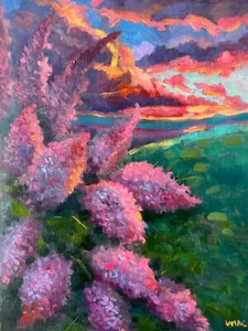 Large Original Oil Landscape Painting Floral Fields Nature collectible Art 19x14 - Picture 1 of 3
